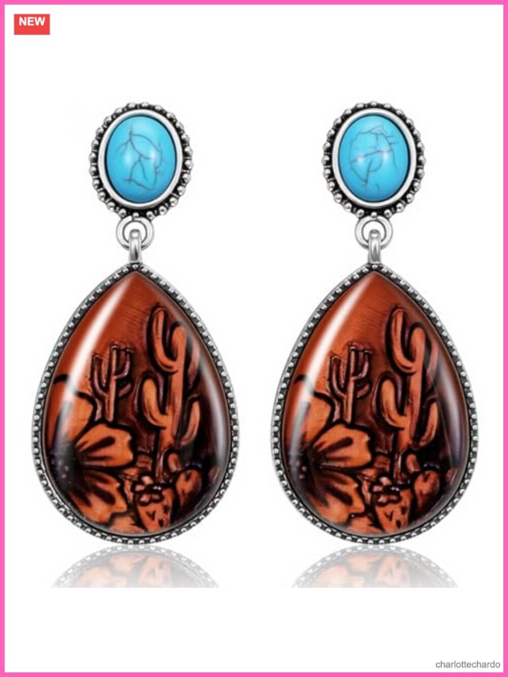 Western Oval Turquoise Earrings Teardrop Dangle Drop Country